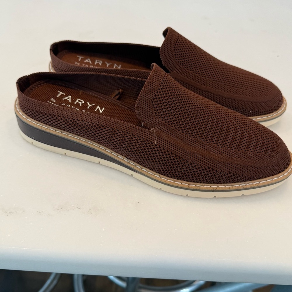 Taryn Rose Shoes Wm 7.5 Laley Brown Knit Slip On Loafer Comfort Wedge - Picture 9 of 10